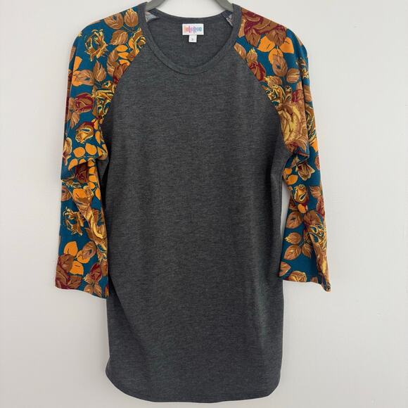 Lularoe Randy Top in a Floral Print/Heathered Grey - Picture 2 of 6